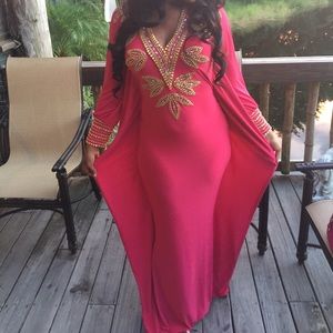 Dubai Jewel-Toned Kaftan in Fuchsia
